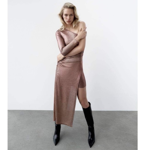 zara shiny asymmetric dress Zara SHINY ASYMMETRIC DRESS XL (16-18) New